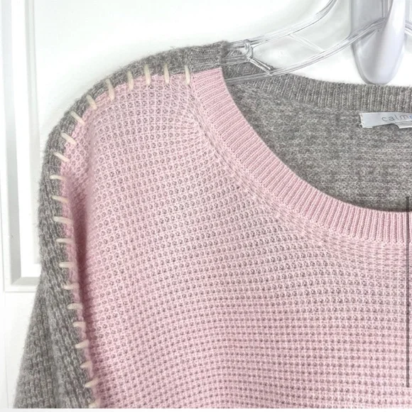 JOHNNY WAS CALME 100% Cashmere Color Block Waffle Sweater NEW Size M Pink Gray